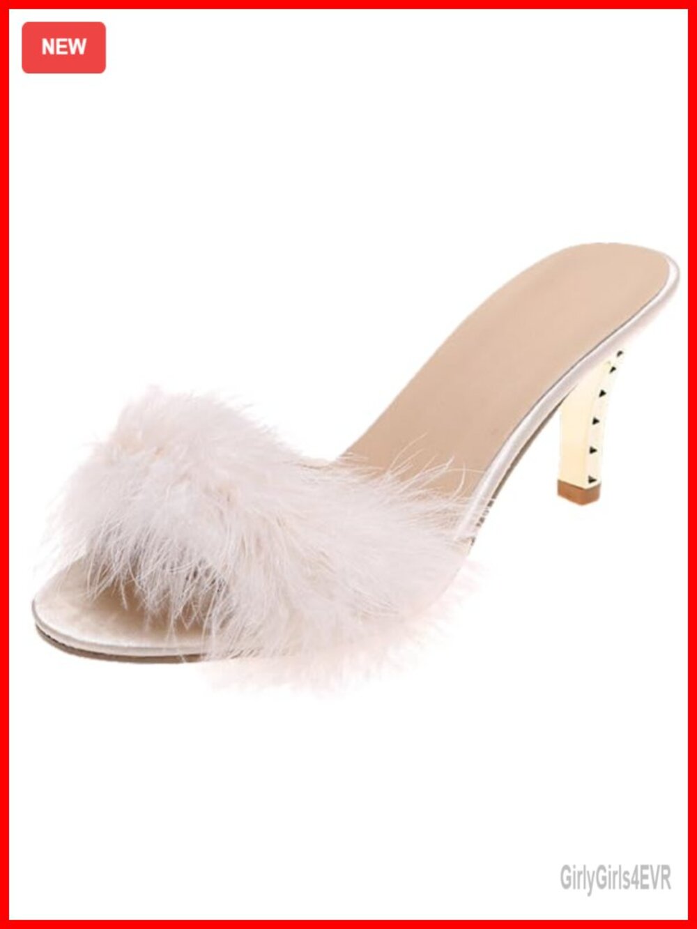Faux Fur Kitten Heel Slippers Rhinestone Open Toe Lingerie Indoor